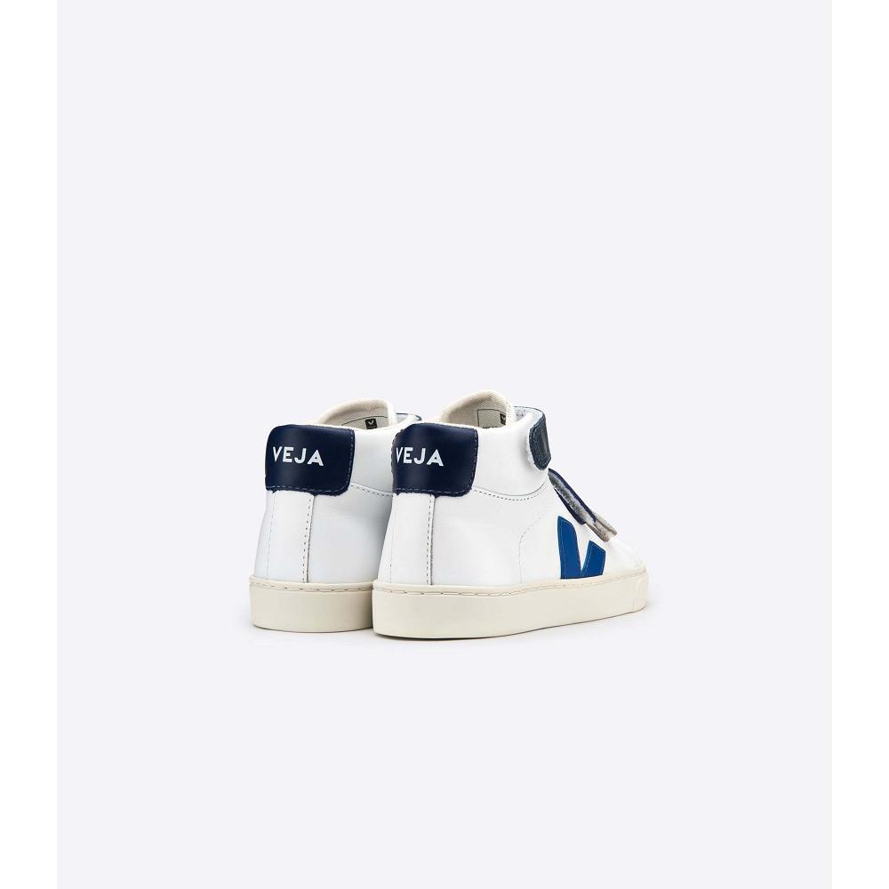 Veja ESPLAR MID LEATHER Kids' High Tops White/Blue | NZ 683YXF